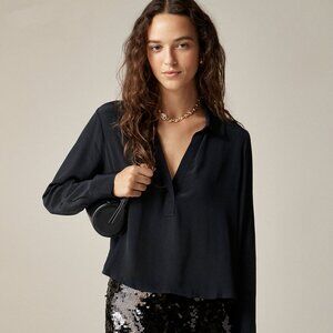NWT JCrew Popover Shirt in crepe de chine Black M